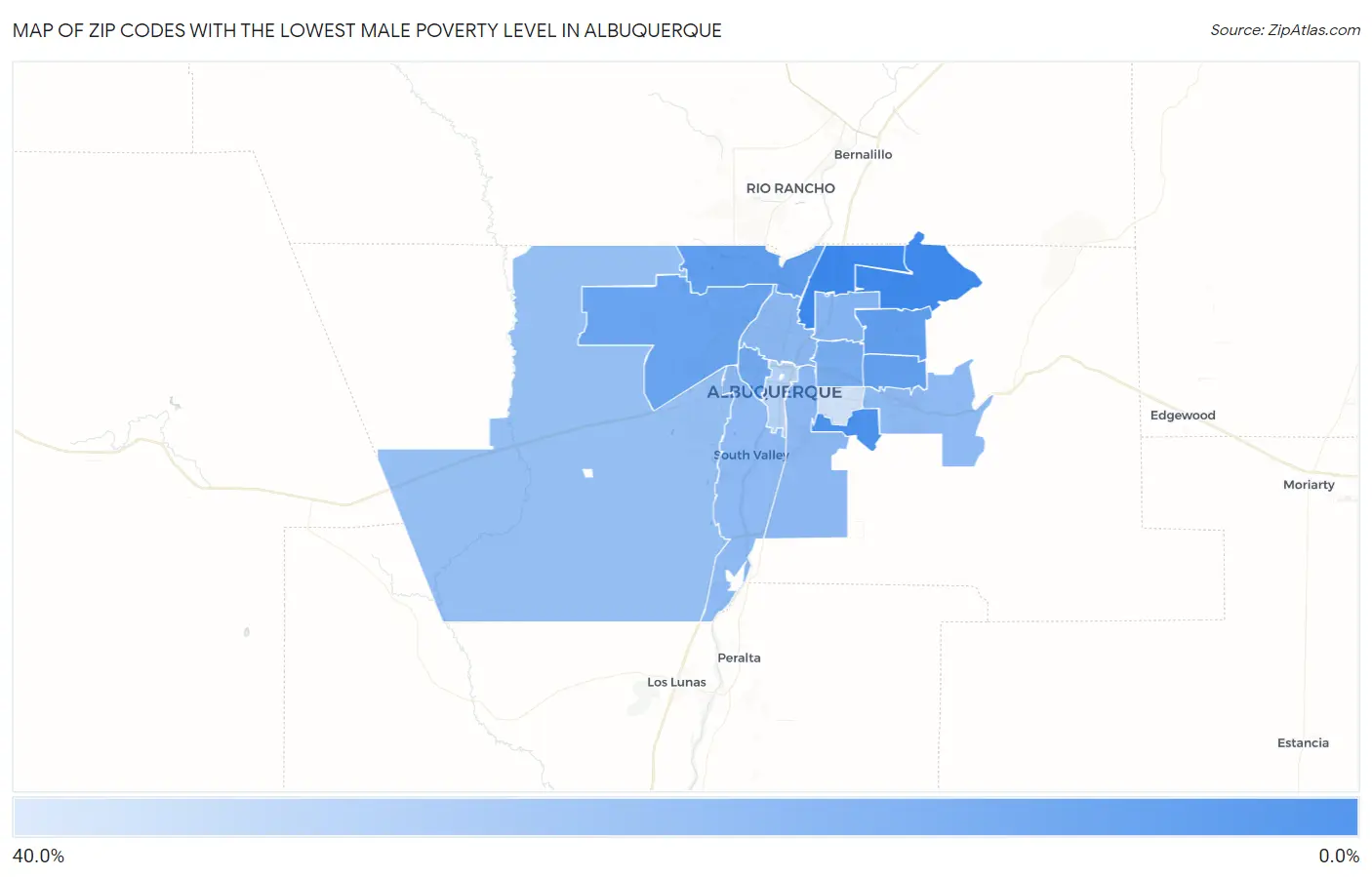 Zip Codes with the Lowest Male Poverty Level in Albuquerque Map