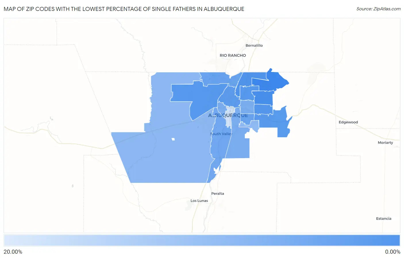 Zip Codes with the Lowest Percentage of Single Fathers in Albuquerque Map