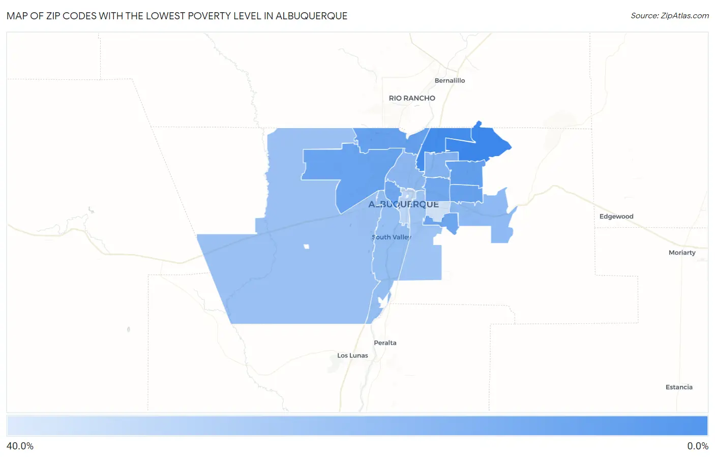 Zip Codes with the Lowest Poverty Level in Albuquerque Map