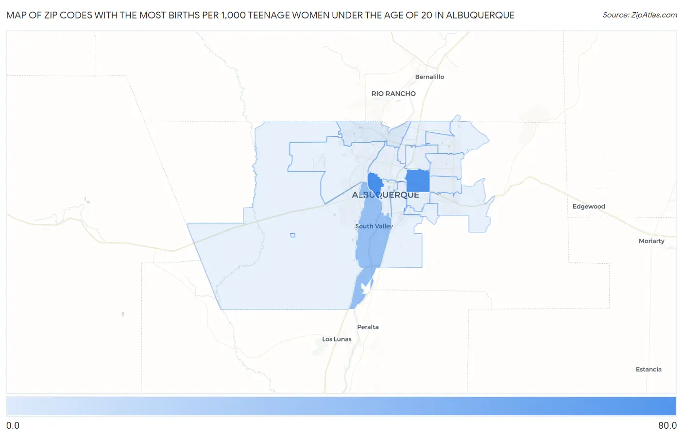 Zip Codes with the Most Births per 1,000 Teenage Women Under the Age of 20 in Albuquerque Map