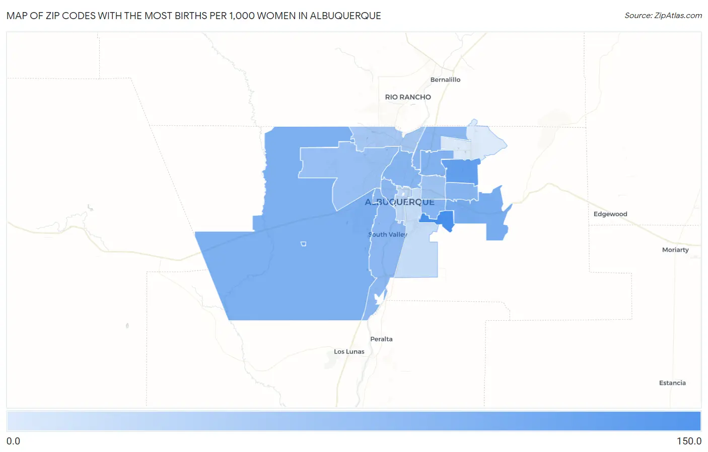 Zip Codes with the Most Births per 1,000 Women in Albuquerque Map