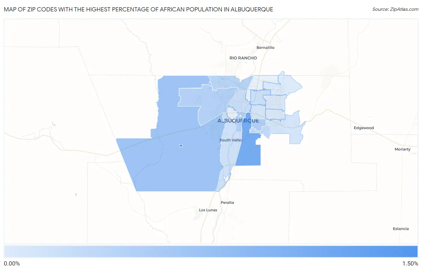 Zip Codes with the Highest Percentage of African Population in Albuquerque Map