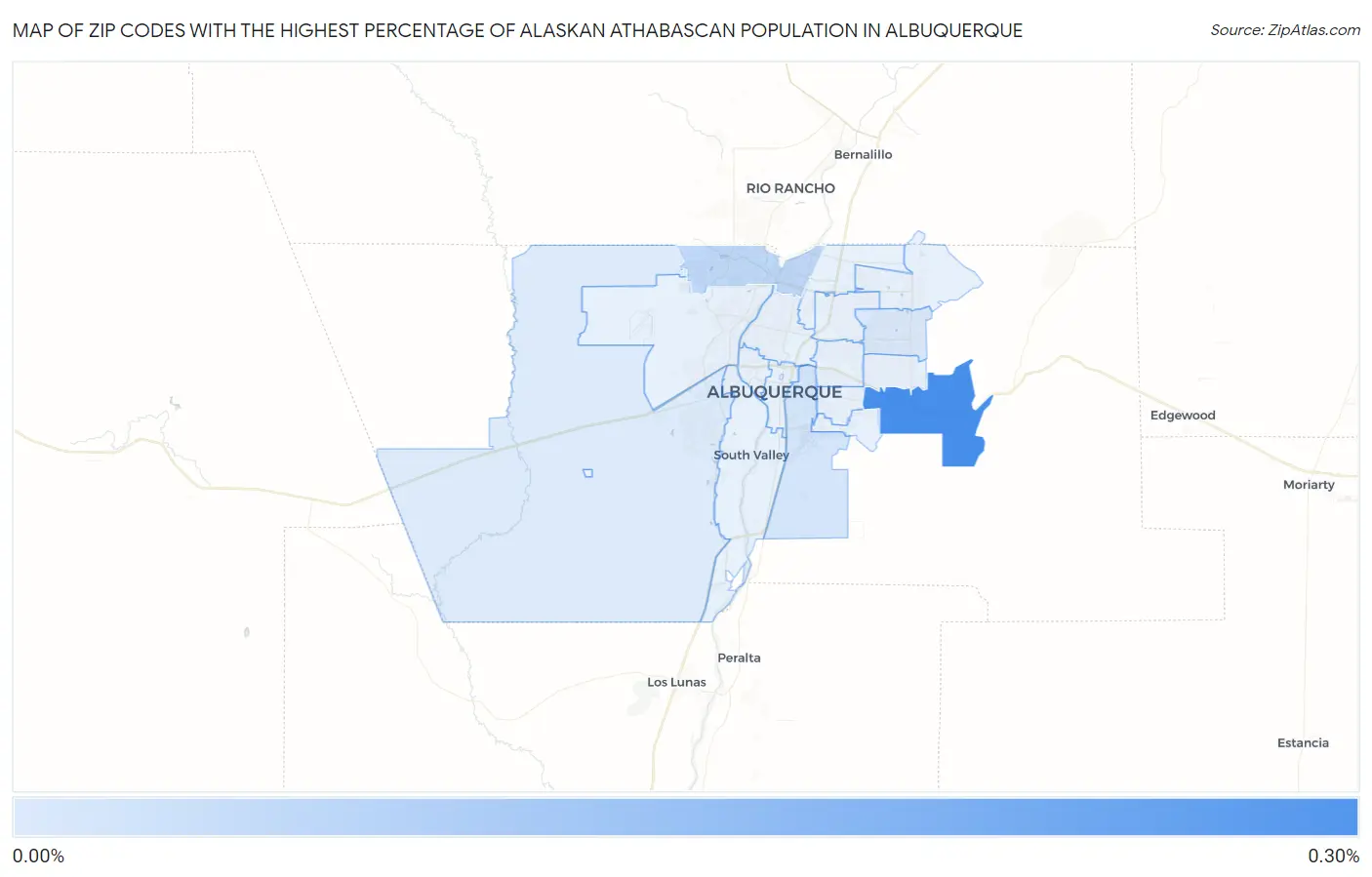 Zip Codes with the Highest Percentage of Alaskan Athabascan Population in Albuquerque Map