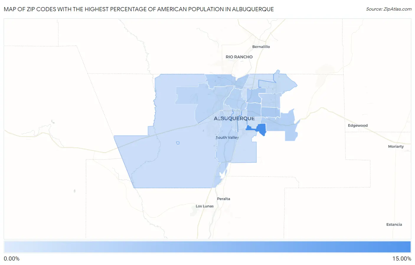 Zip Codes with the Highest Percentage of American Population in Albuquerque Map