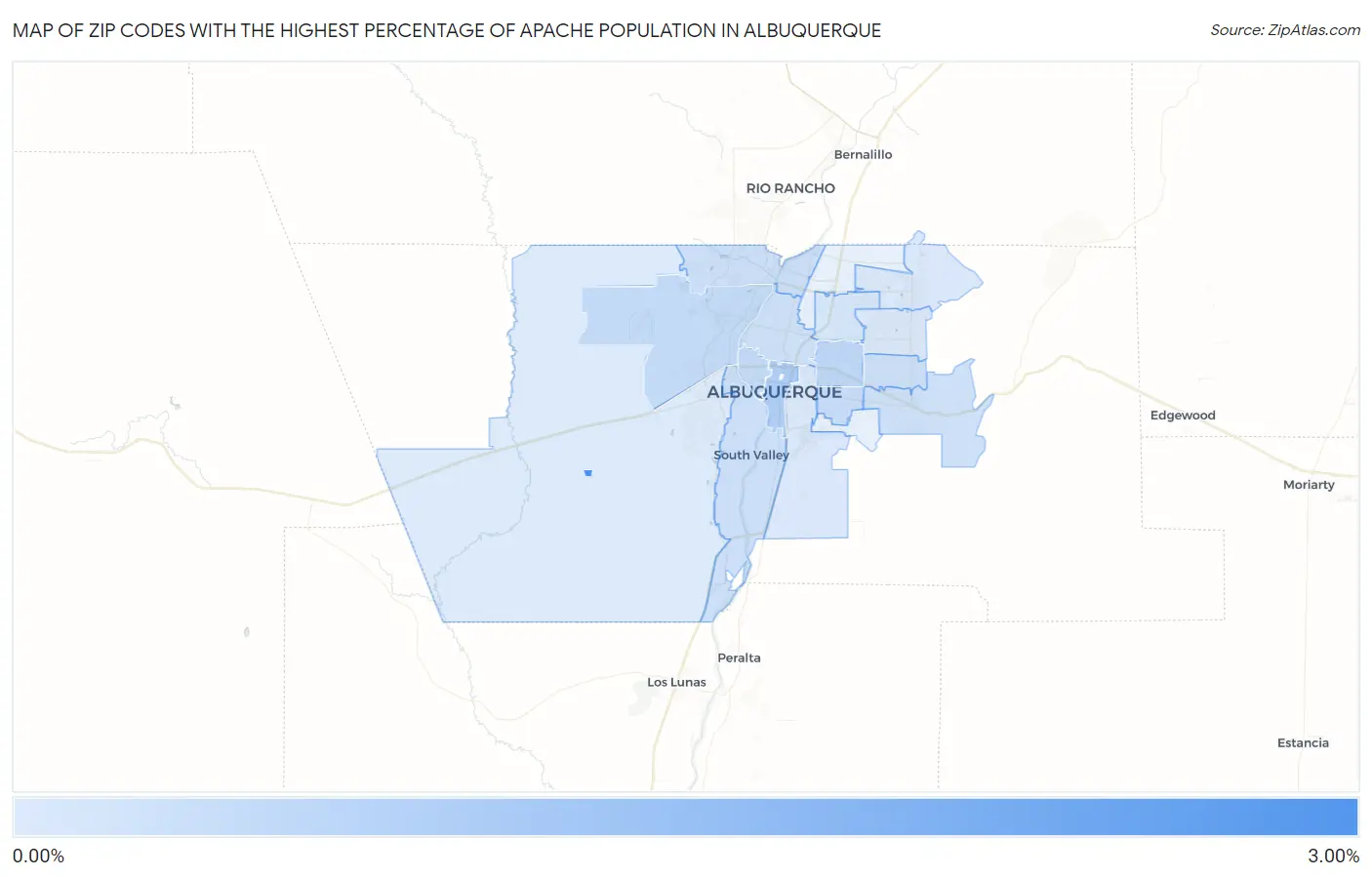 Zip Codes with the Highest Percentage of Apache Population in Albuquerque Map