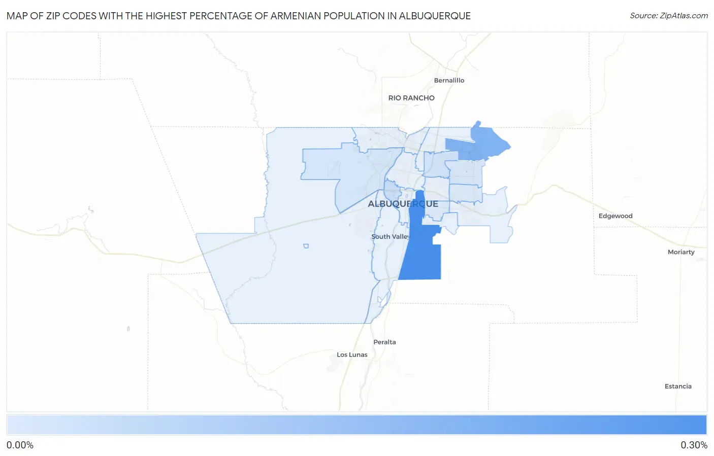 Zip Codes with the Highest Percentage of Armenian Population in Albuquerque Map
