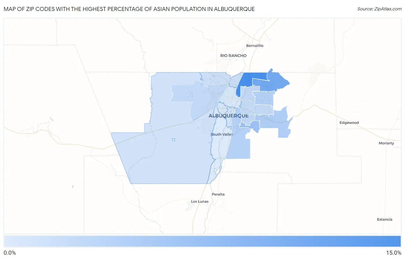 Zip Codes with the Highest Percentage of Asian Population in Albuquerque Map
