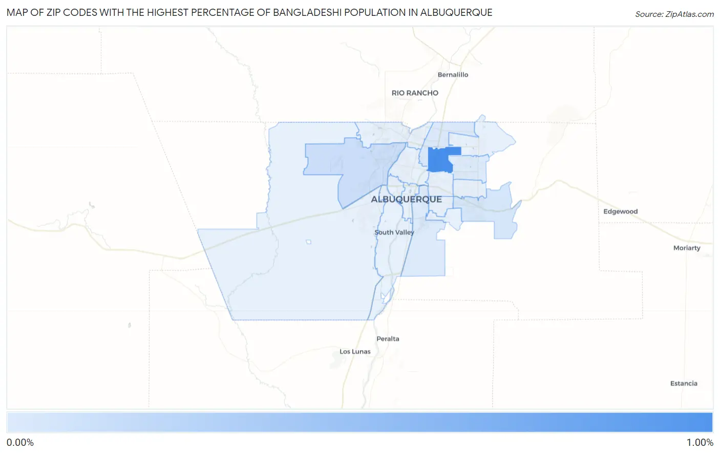 Zip Codes with the Highest Percentage of Bangladeshi Population in Albuquerque Map