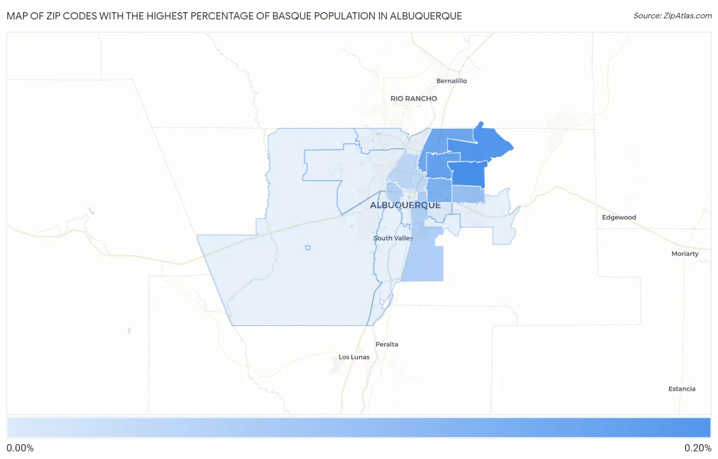 Zip Codes with the Highest Percentage of Basque Population in Albuquerque Map