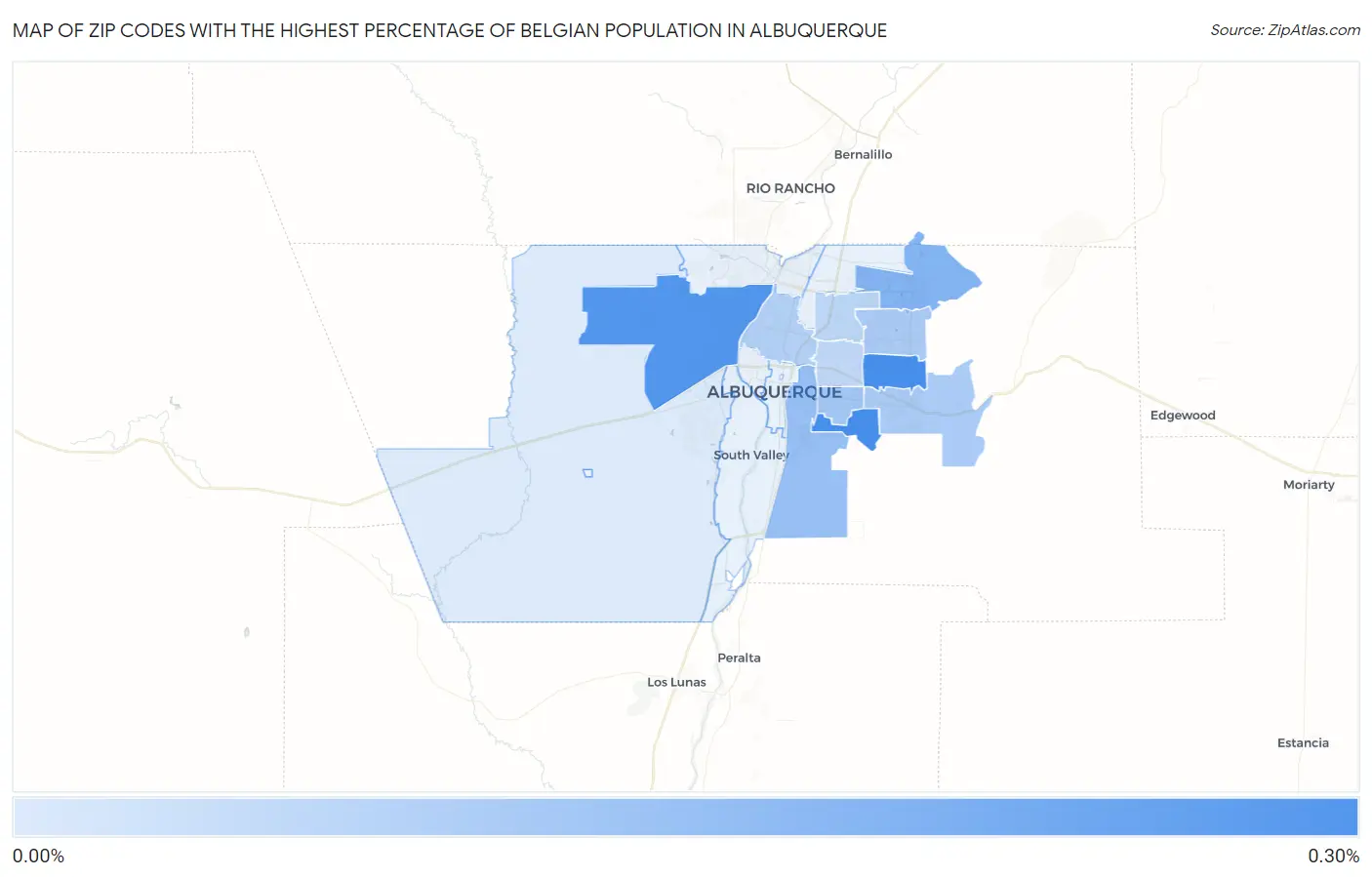 Zip Codes with the Highest Percentage of Belgian Population in Albuquerque Map