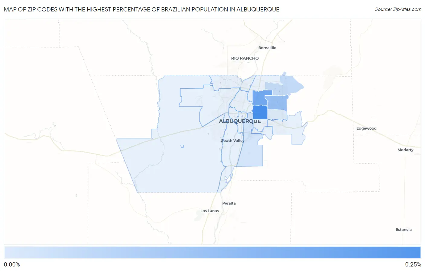 Zip Codes with the Highest Percentage of Brazilian Population in Albuquerque Map