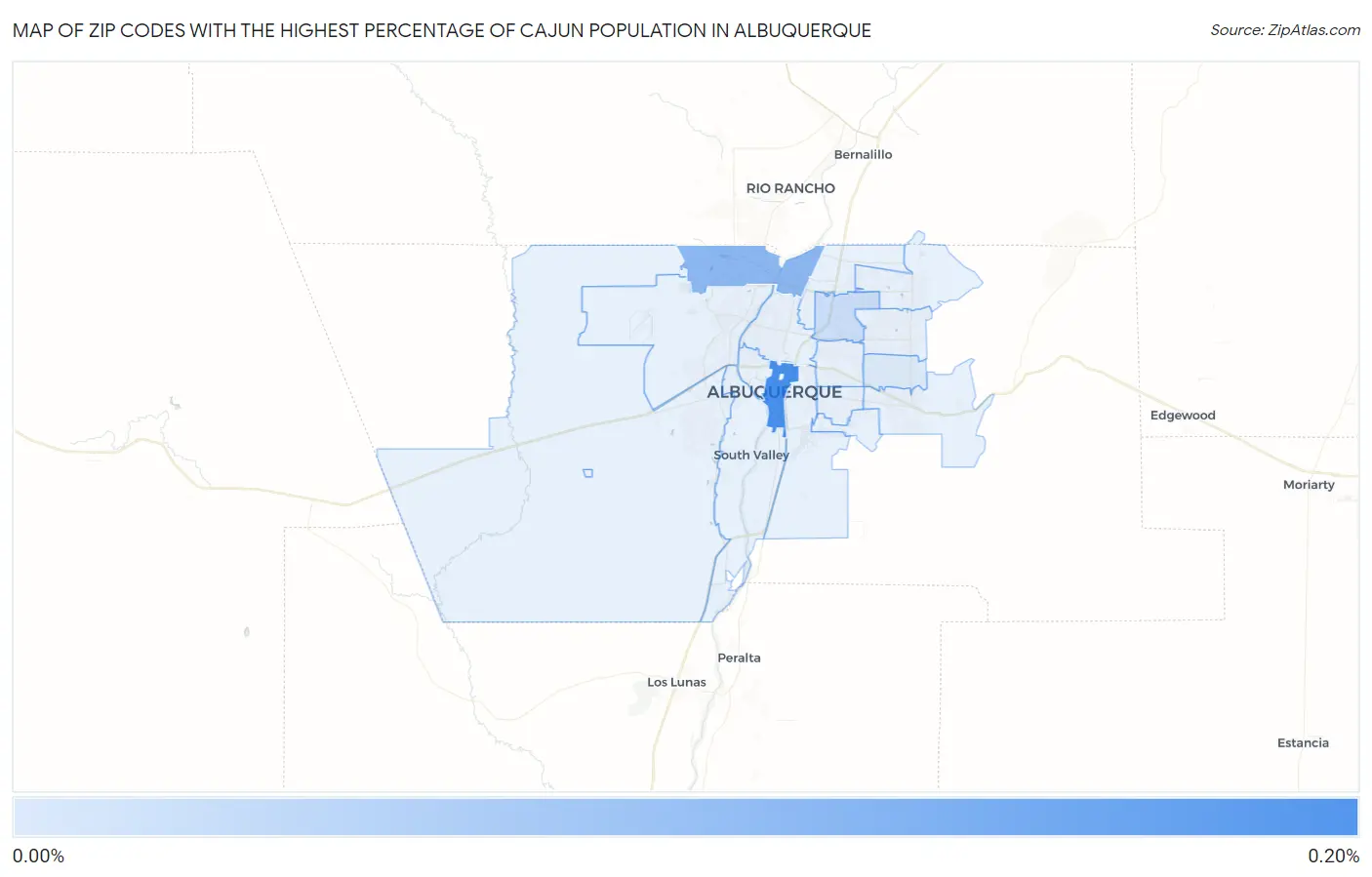 Zip Codes with the Highest Percentage of Cajun Population in Albuquerque Map