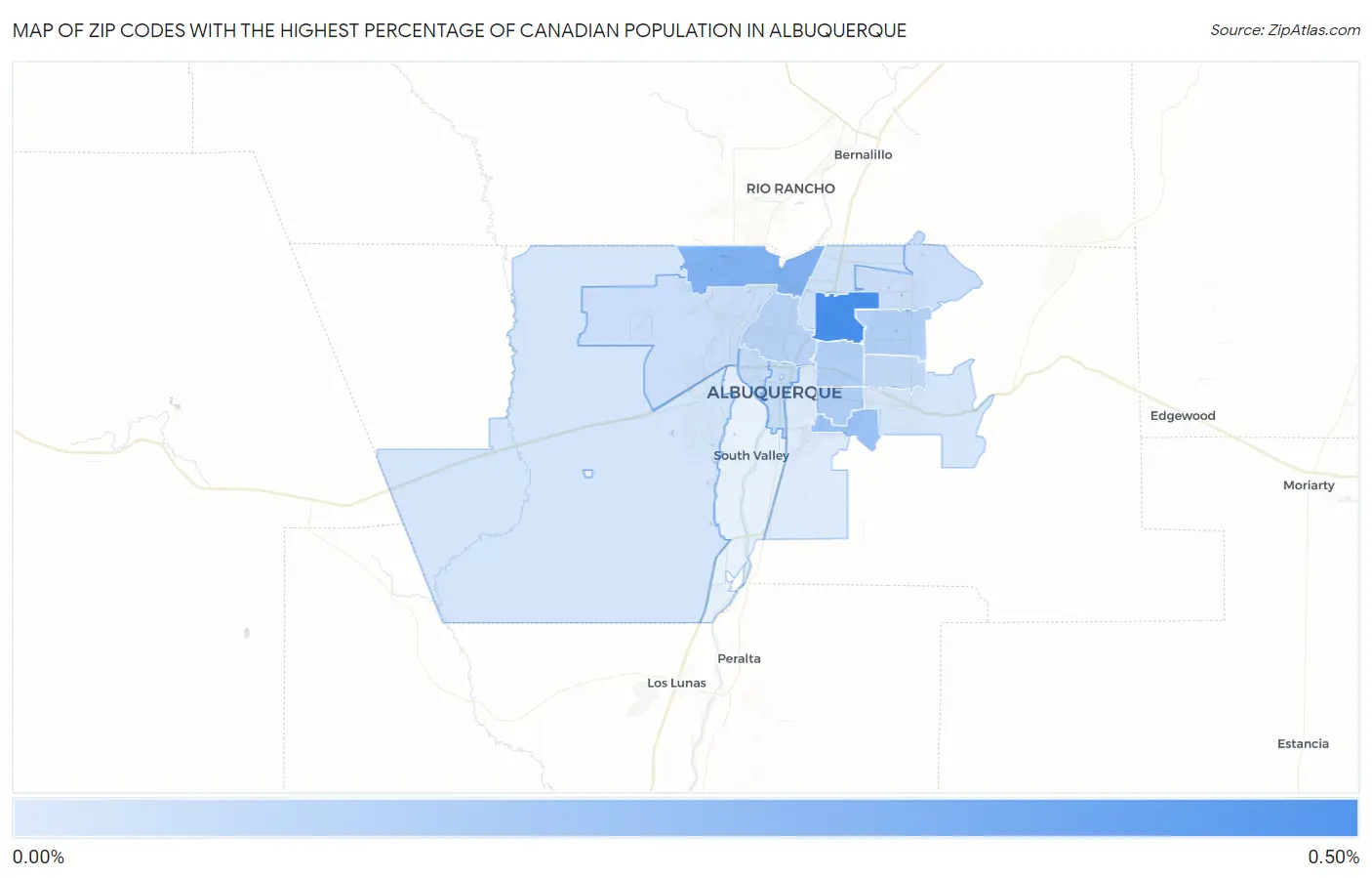 Zip Codes with the Highest Percentage of Canadian Population in Albuquerque Map