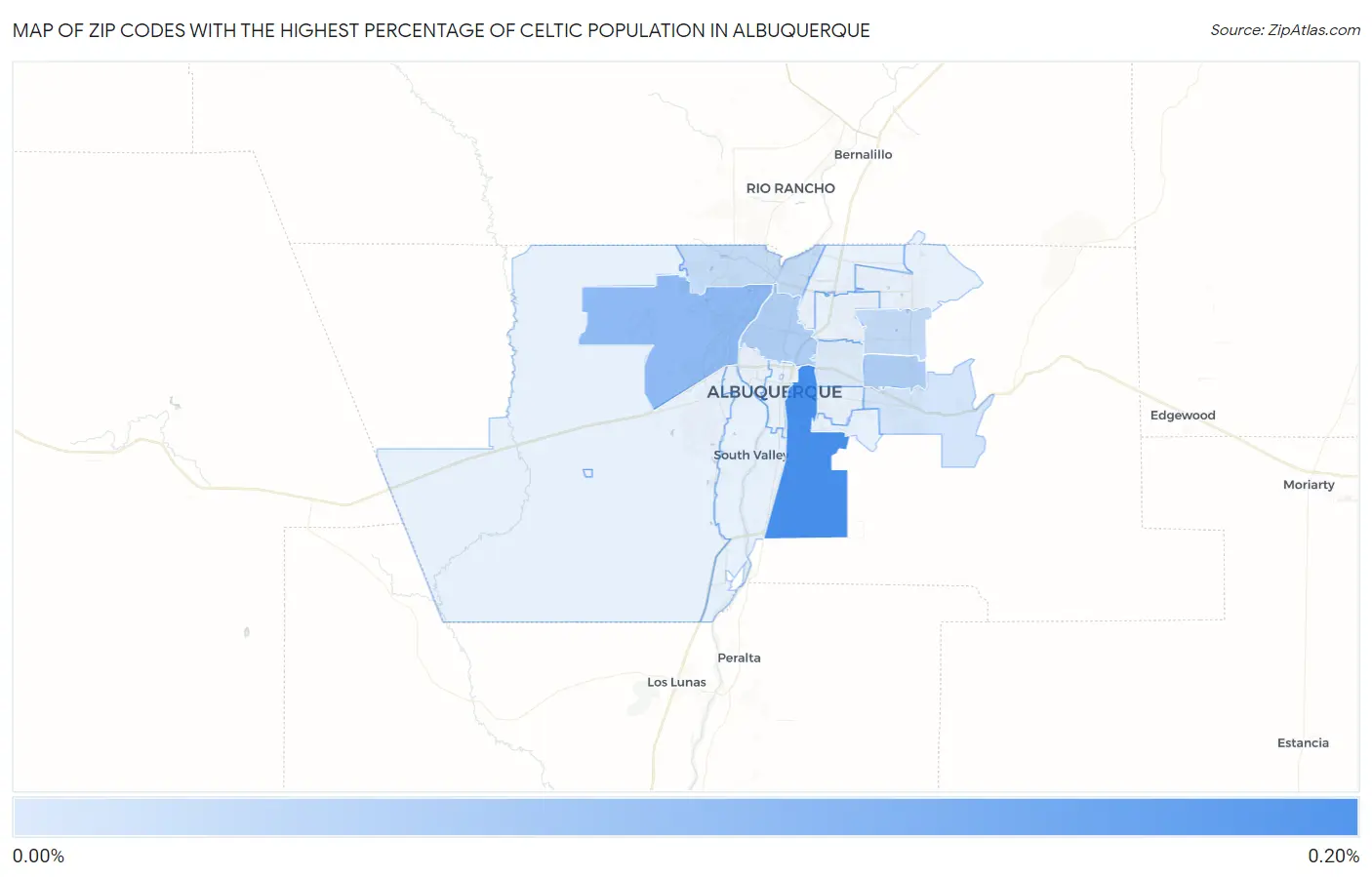Zip Codes with the Highest Percentage of Celtic Population in Albuquerque Map