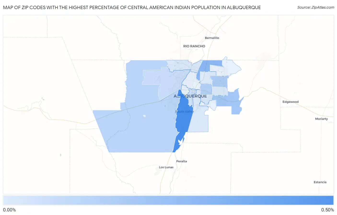 Zip Codes with the Highest Percentage of Central American Indian Population in Albuquerque Map