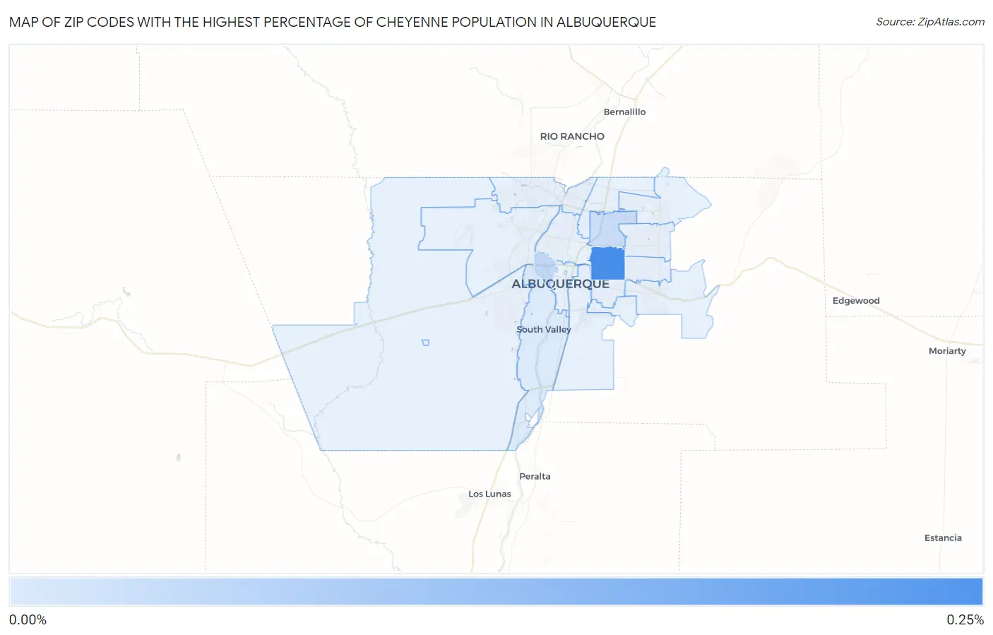 Zip Codes with the Highest Percentage of Cheyenne Population in Albuquerque Map