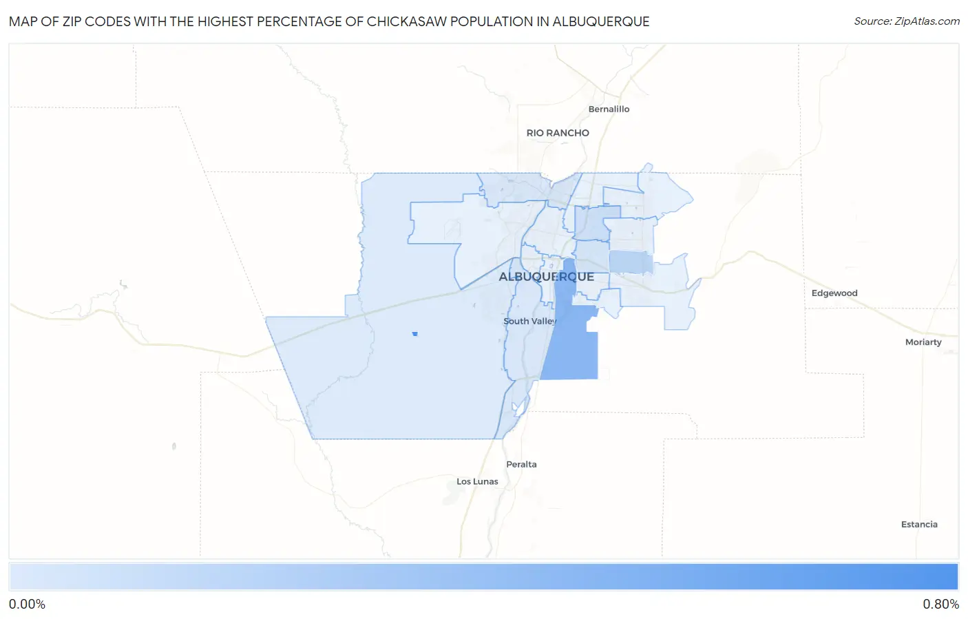 Zip Codes with the Highest Percentage of Chickasaw Population in Albuquerque Map
