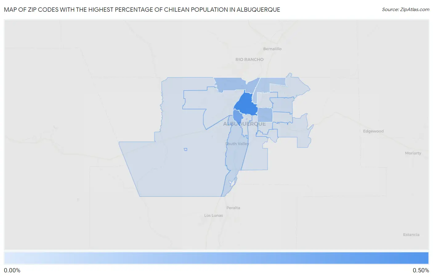 Zip Codes with the Highest Percentage of Chilean Population in Albuquerque Map