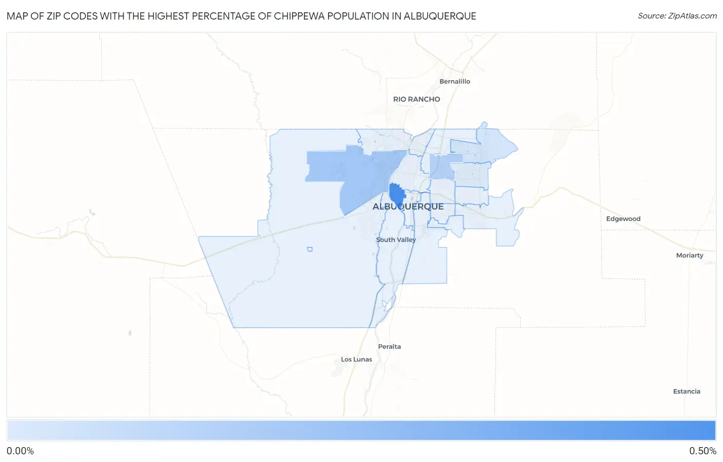 Zip Codes with the Highest Percentage of Chippewa Population in Albuquerque Map