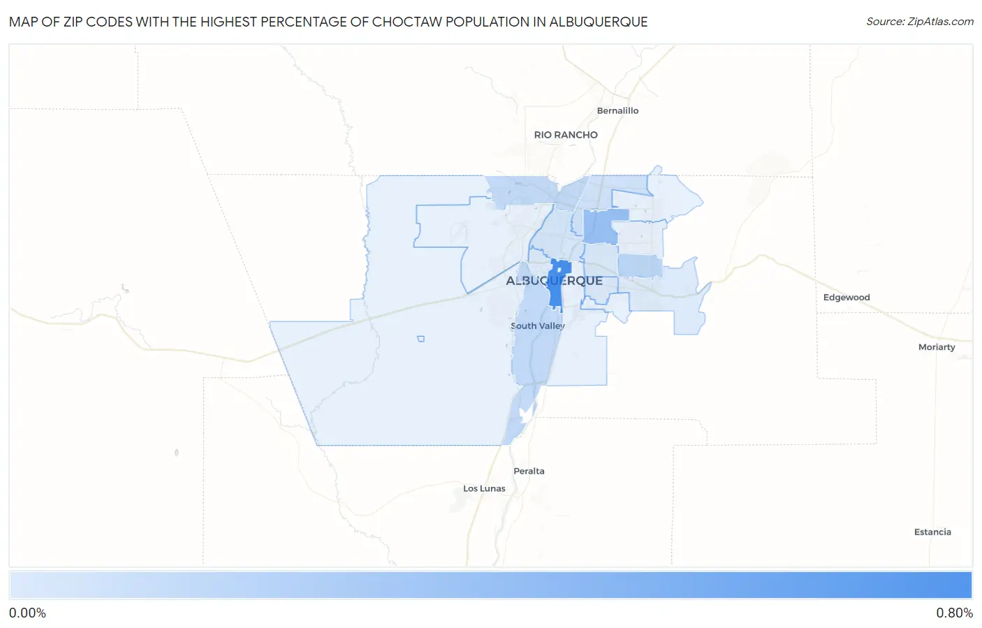 Zip Codes with the Highest Percentage of Choctaw Population in Albuquerque Map