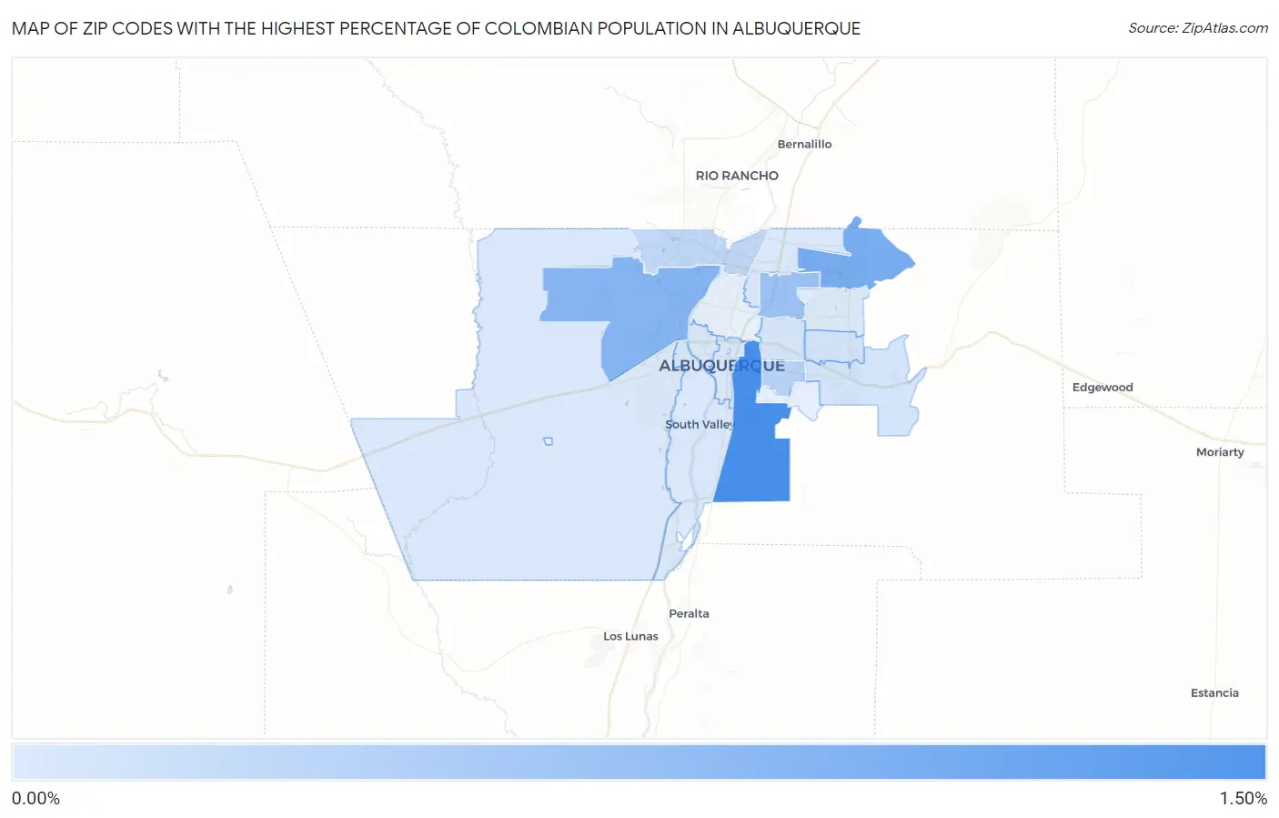 Zip Codes with the Highest Percentage of Colombian Population in Albuquerque Map