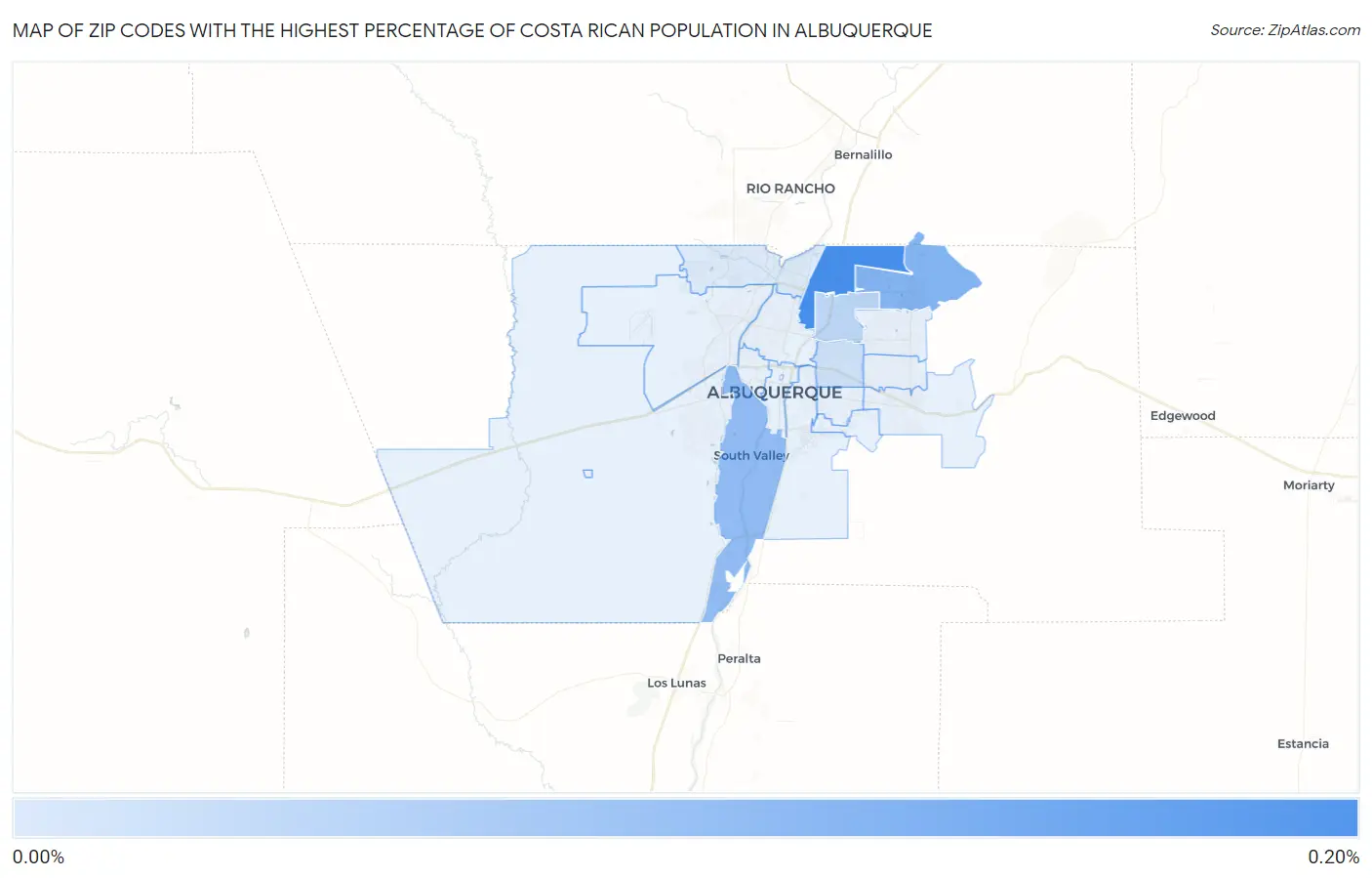 Zip Codes with the Highest Percentage of Costa Rican Population in Albuquerque Map