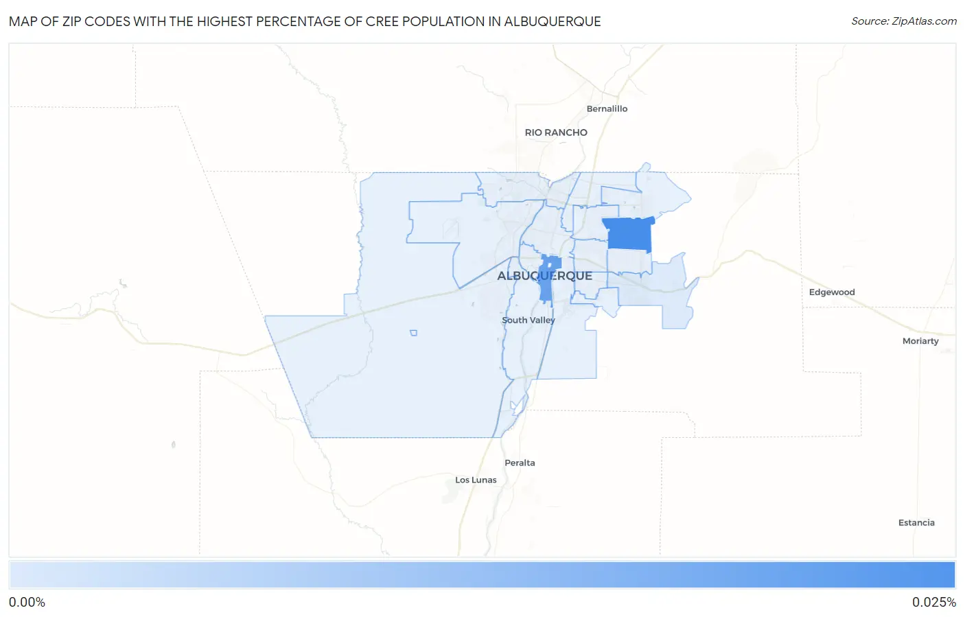Zip Codes with the Highest Percentage of Cree Population in Albuquerque Map