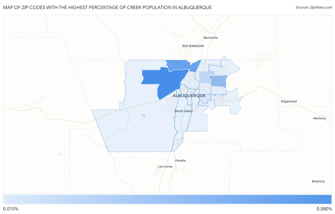 Zip Codes with the Highest Percentage of Creek Population in Albuquerque Map