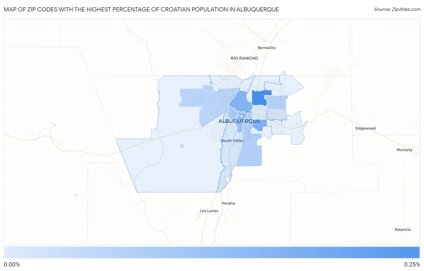 Zip Codes with the Highest Percentage of Croatian Population in Albuquerque Map