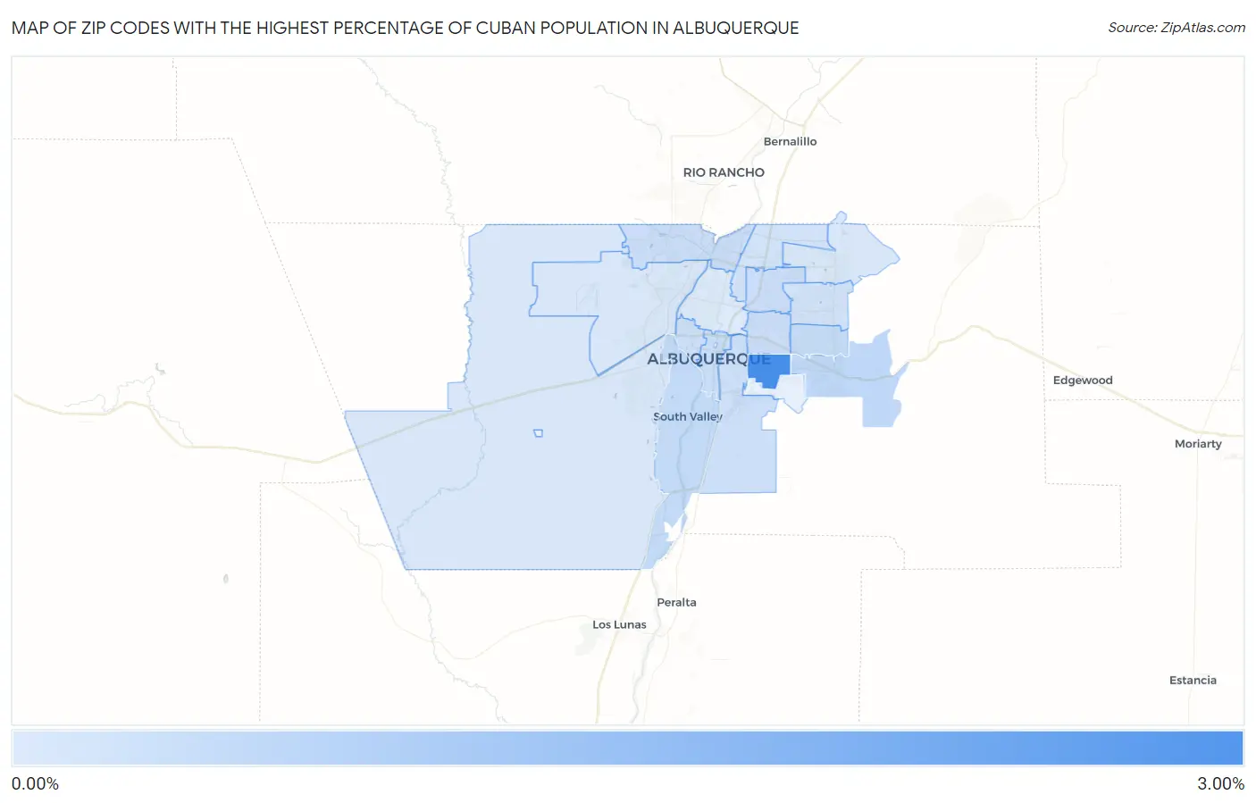 Zip Codes with the Highest Percentage of Cuban Population in Albuquerque Map