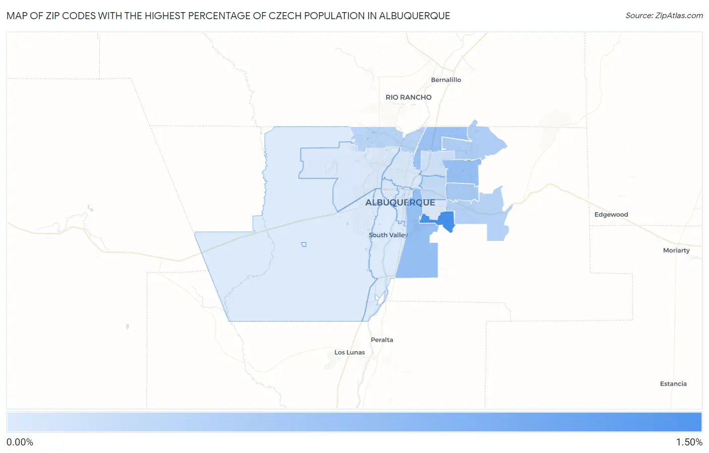 Zip Codes with the Highest Percentage of Czech Population in Albuquerque Map