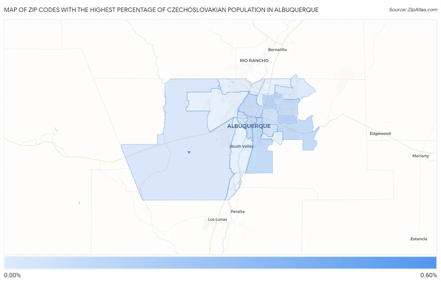 Zip Codes with the Highest Percentage of Czechoslovakian Population in Albuquerque Map