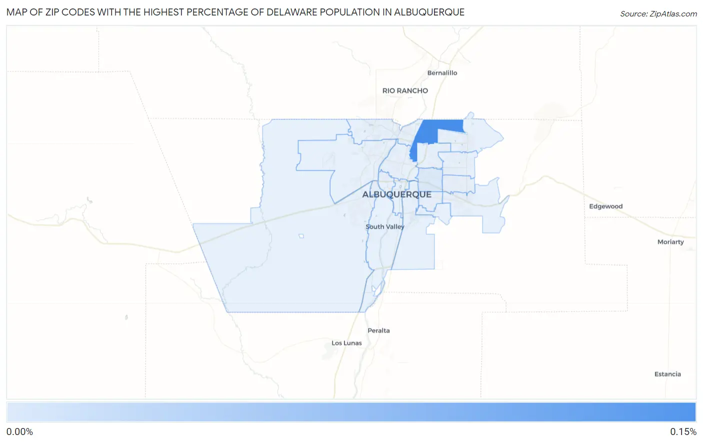 Zip Codes with the Highest Percentage of Delaware Population in Albuquerque Map