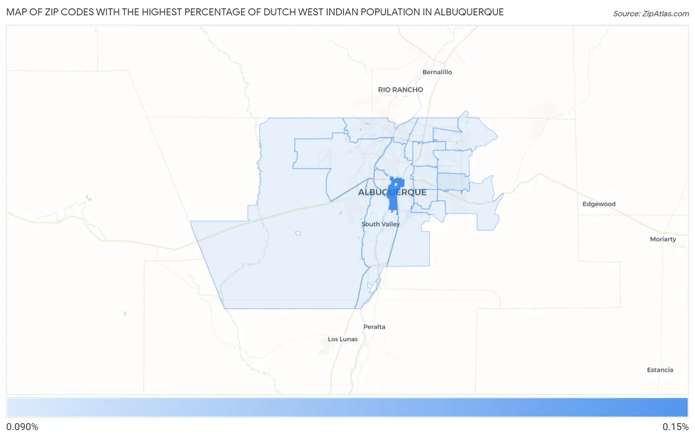 Zip Codes with the Highest Percentage of Dutch West Indian Population in Albuquerque Map