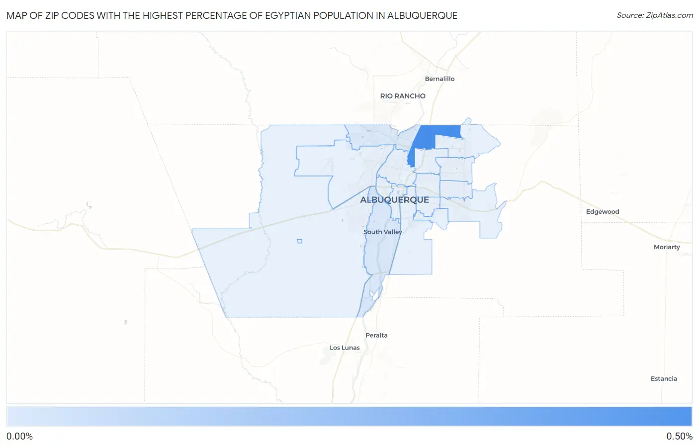 Zip Codes with the Highest Percentage of Egyptian Population in Albuquerque Map