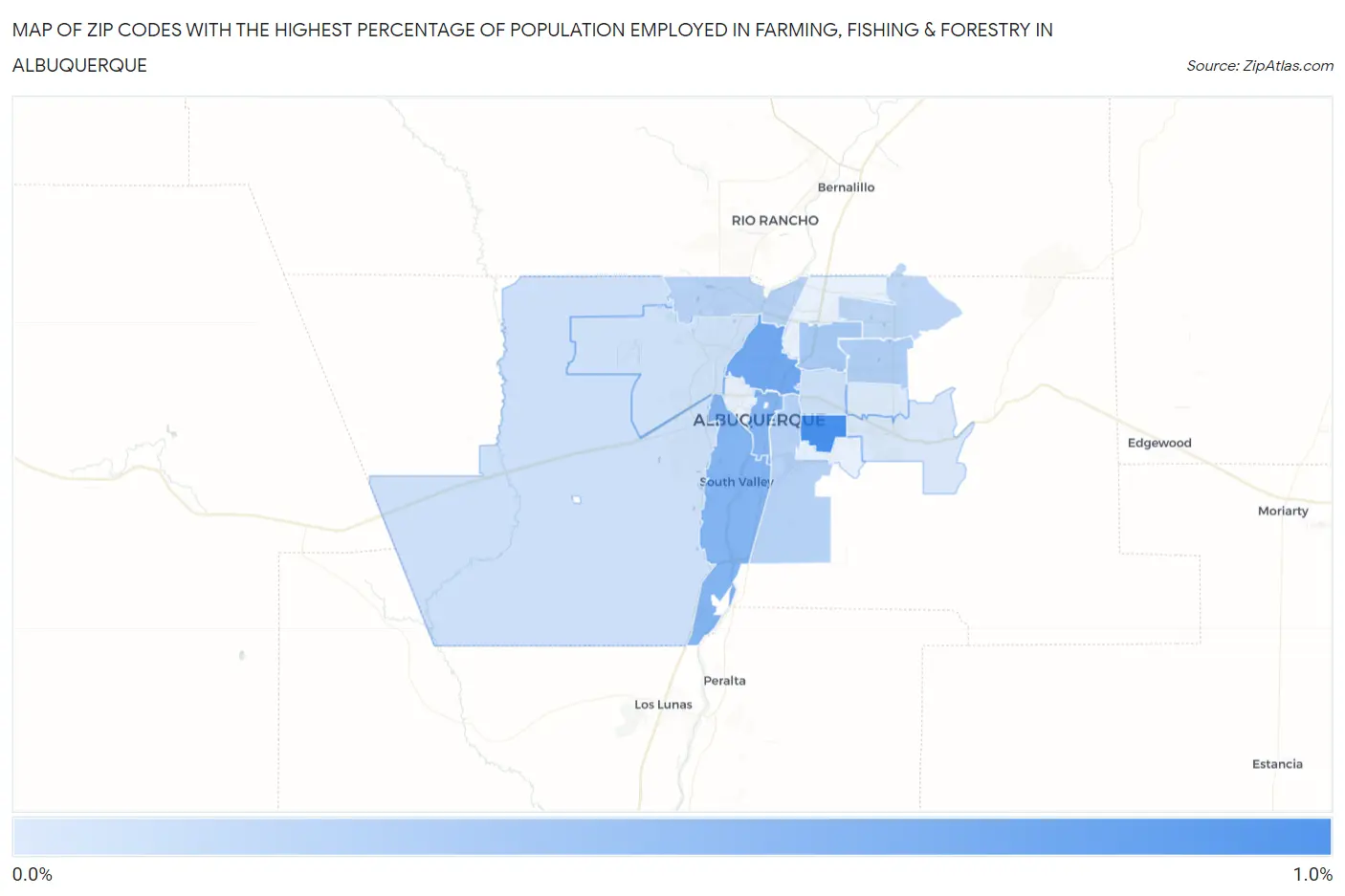 Zip Codes with the Highest Percentage of Population Employed in Farming, Fishing & Forestry in Albuquerque Map