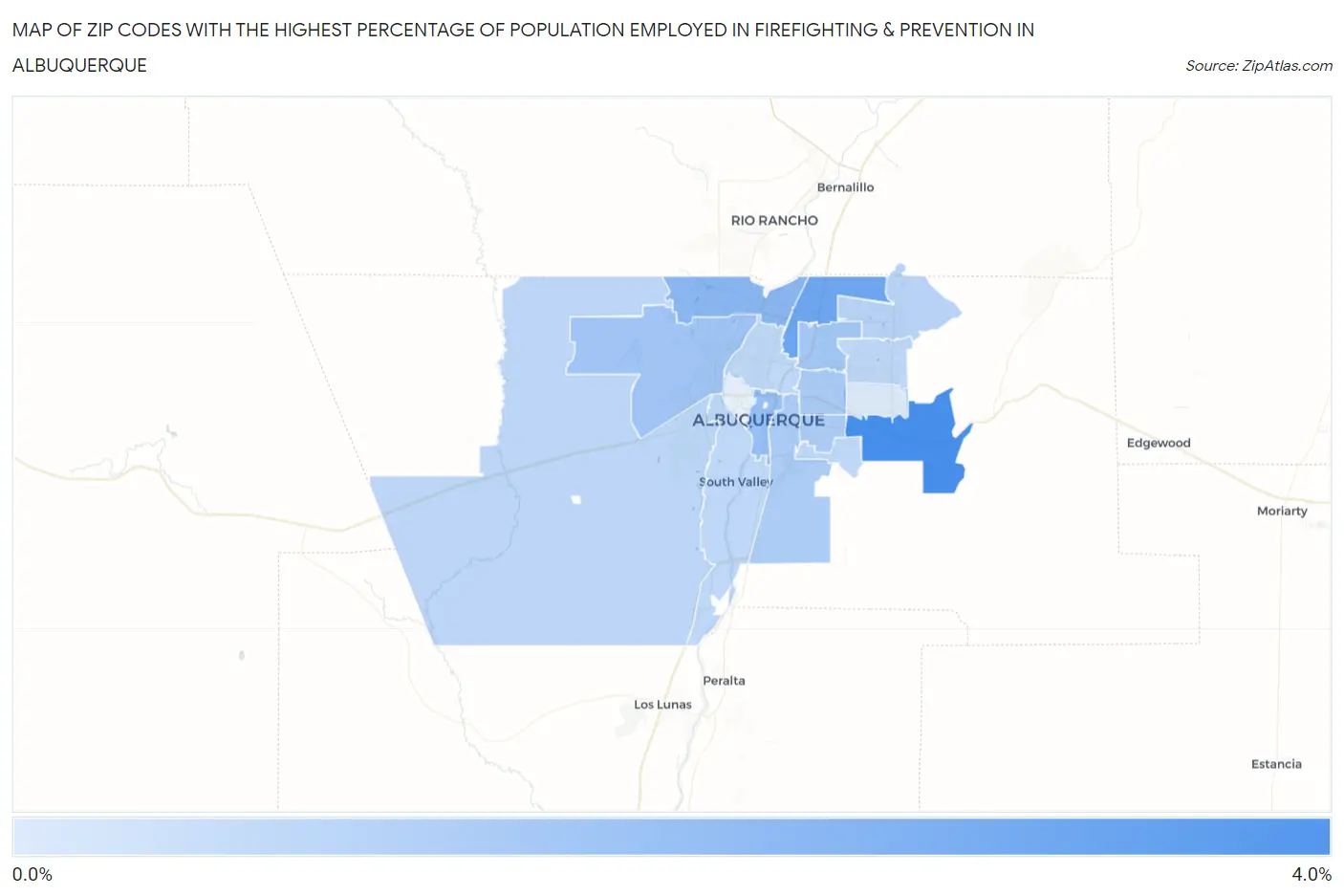 Zip Codes with the Highest Percentage of Population Employed in Firefighting & Prevention in Albuquerque Map