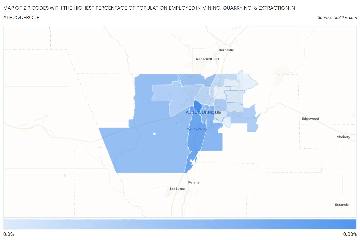 Zip Codes with the Highest Percentage of Population Employed in Mining, Quarrying, & Extraction in Albuquerque Map
