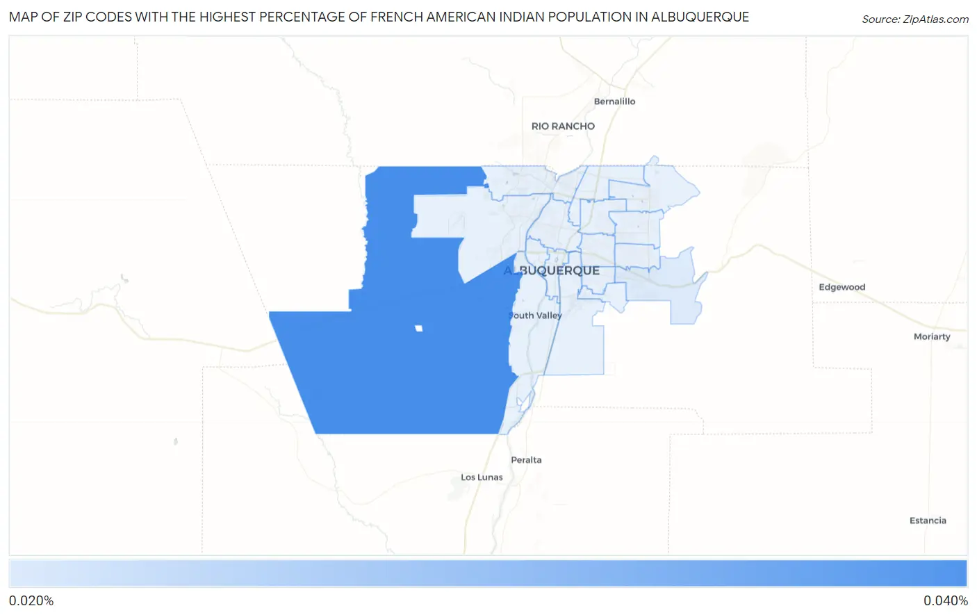 Zip Codes with the Highest Percentage of French American Indian Population in Albuquerque Map