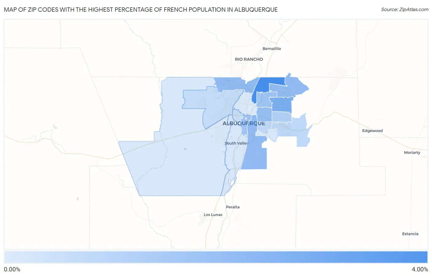 Zip Codes with the Highest Percentage of French Population in Albuquerque Map