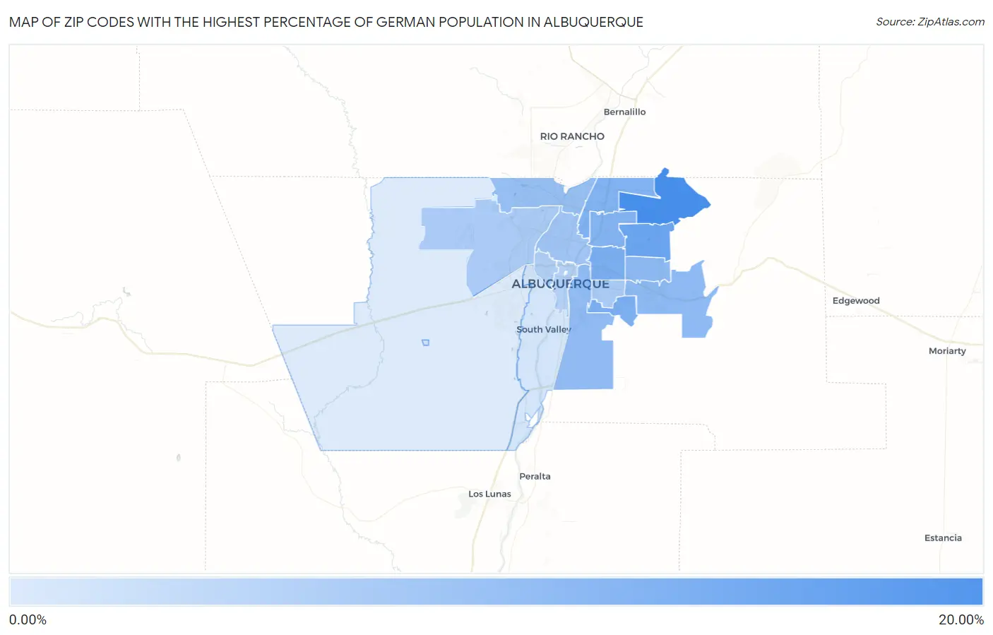 Zip Codes with the Highest Percentage of German Population in Albuquerque Map