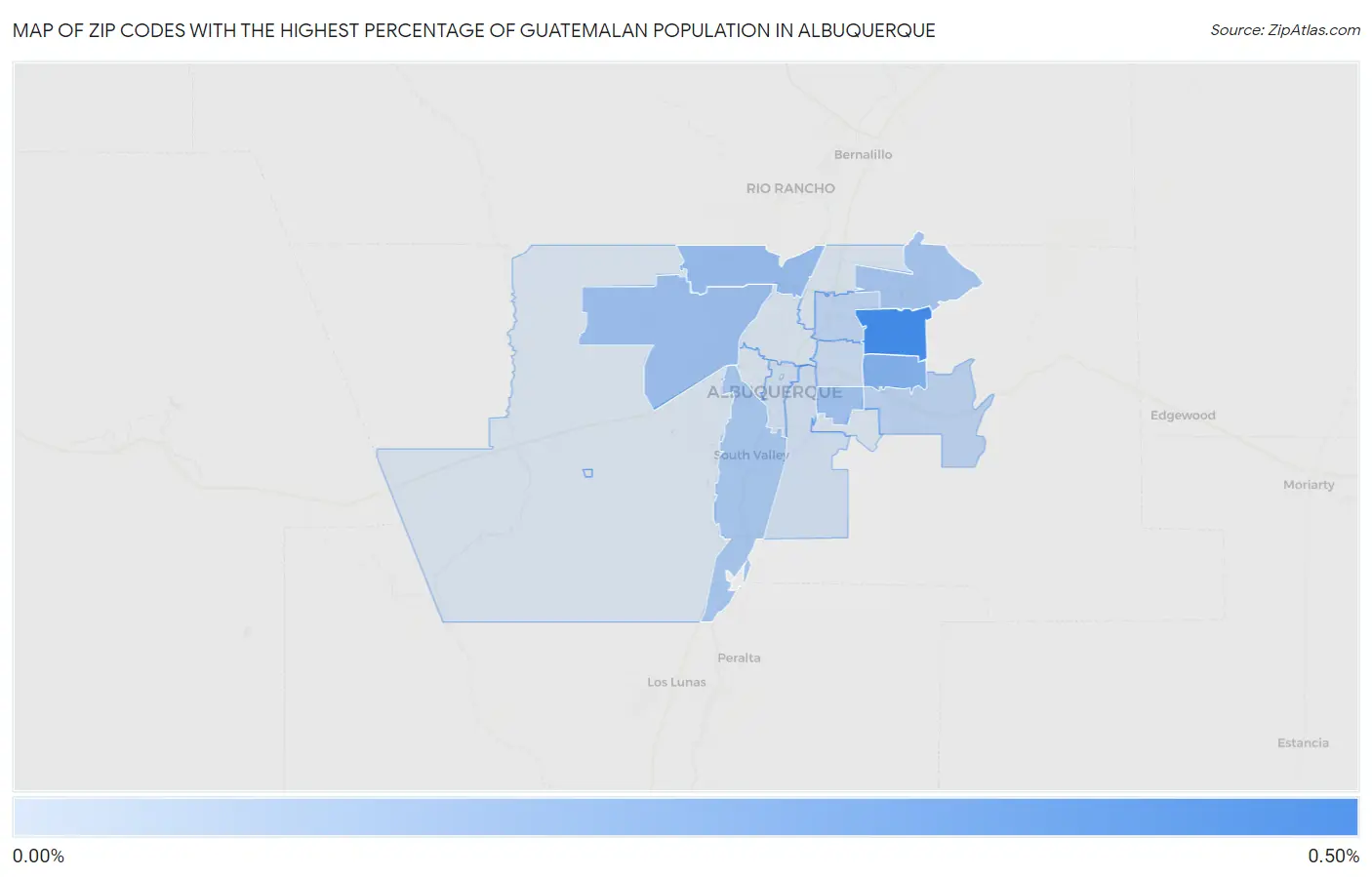 Zip Codes with the Highest Percentage of Guatemalan Population in Albuquerque Map