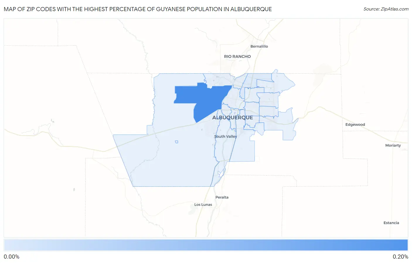 Zip Codes with the Highest Percentage of Guyanese Population in Albuquerque Map