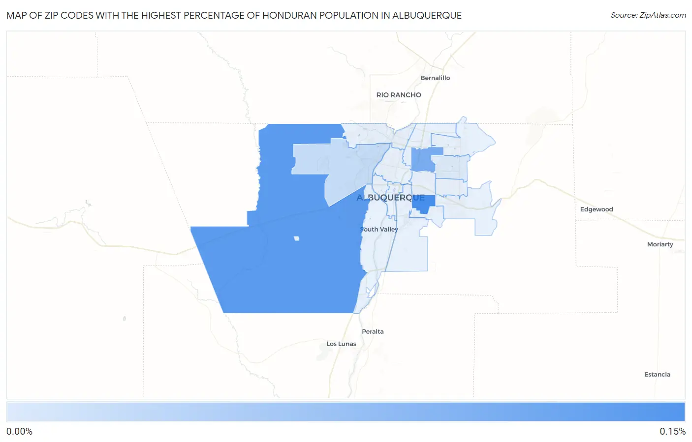 Zip Codes with the Highest Percentage of Honduran Population in Albuquerque Map