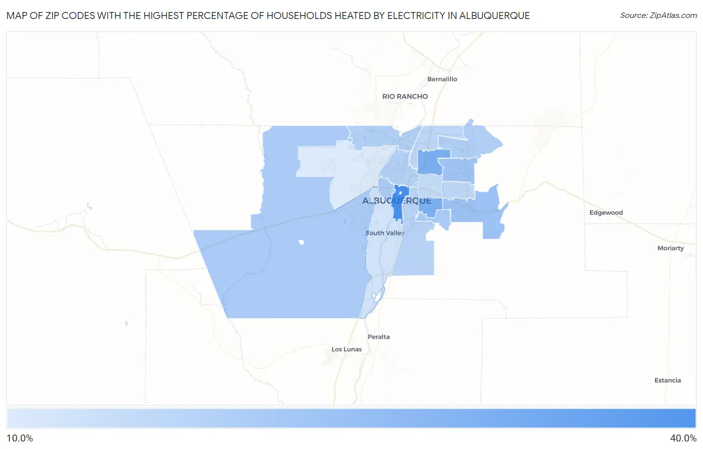 Zip Codes with the Highest Percentage of Households Heated by Electricity in Albuquerque Map