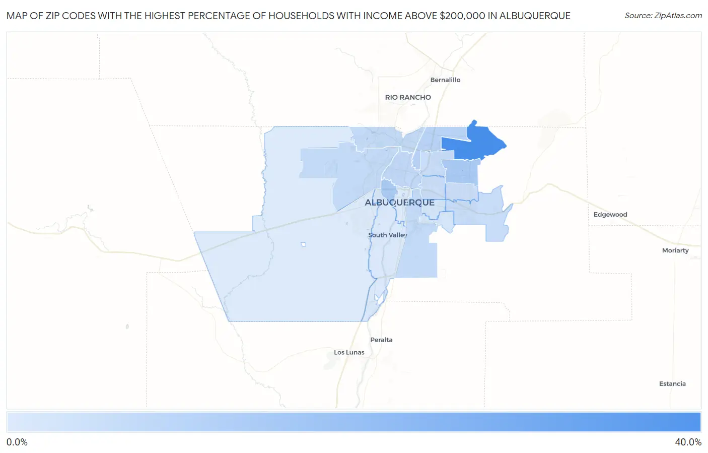 Zip Codes with the Highest Percentage of Households with Income Above $200,000 in Albuquerque Map