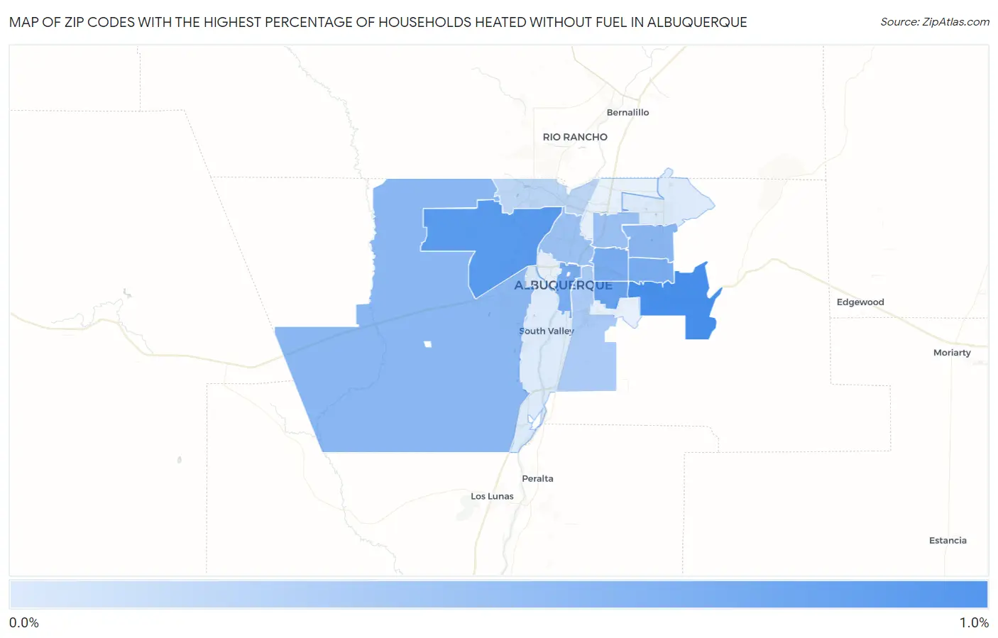 Zip Codes with the Highest Percentage of Households Heated without Fuel in Albuquerque Map