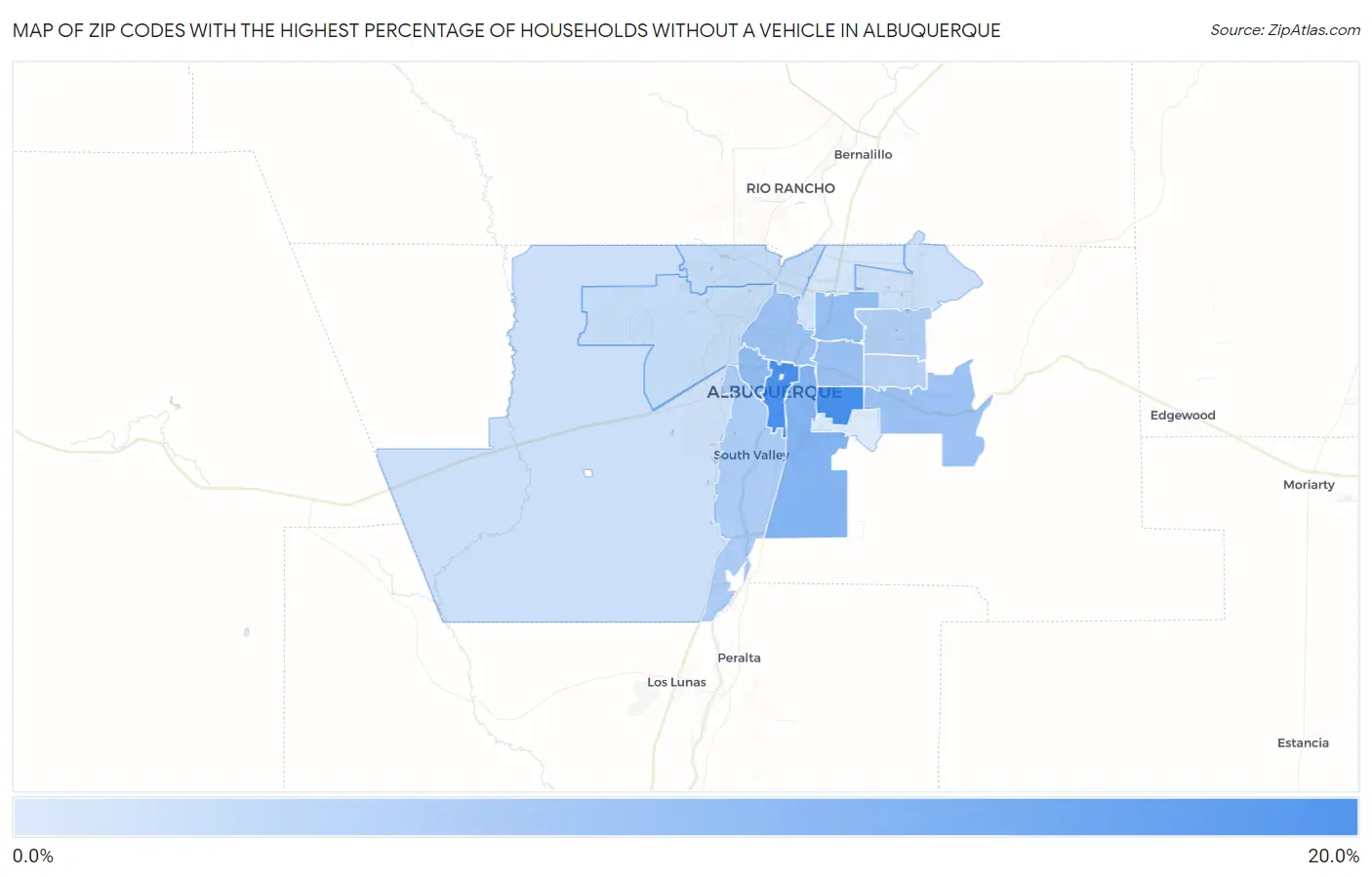 Zip Codes with the Highest Percentage of Households Without a Vehicle in Albuquerque Map