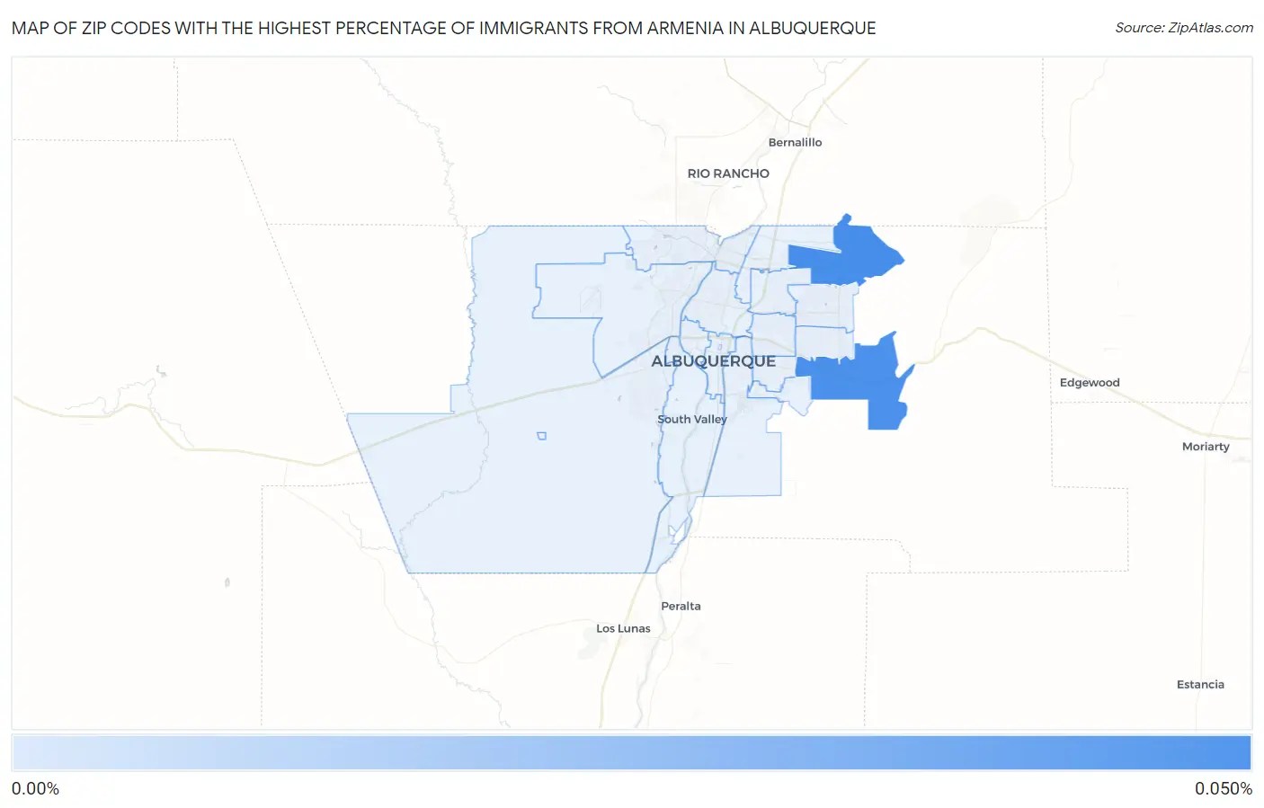 Zip Codes with the Highest Percentage of Immigrants from Armenia in Albuquerque Map