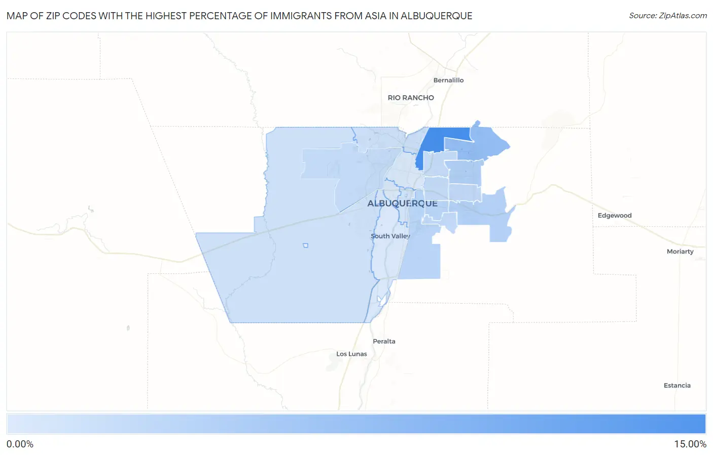 Zip Codes with the Highest Percentage of Immigrants from Asia in Albuquerque Map
